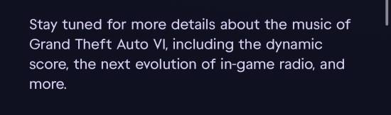 R星确认《GTA6》将公布更多音乐内容 游戏内电台将迎进化