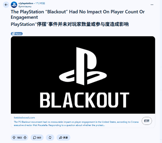 PS停摆运动数据出炉：玩家参与度无变化，Reddit热议抗议方式