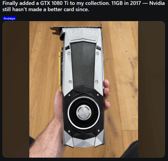 玩家晒GTX 1080 Ti称英伟达至今未超越，引发热议
