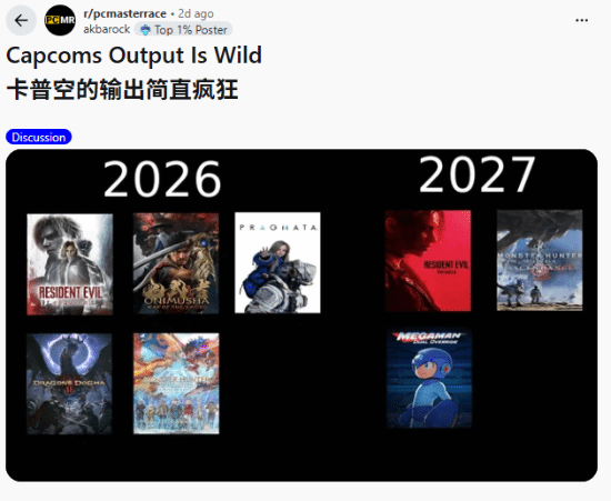 卡普空2026-2027年新作扎堆，玩家担心开发压力还是期待年度游戏？
